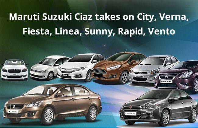 Maruti Suzuki Ciaz Vs Honda City，Verna，Fiesta，Vento，Rapid，Linea和Sunny