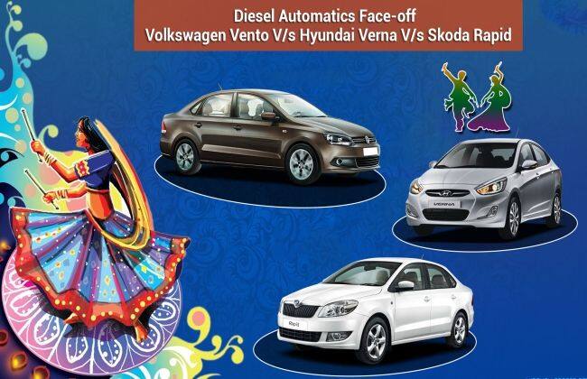 柴油自动化面对面 -  Volkswagen Vento v / S Hyundai Verna v / s Skoda Rapid