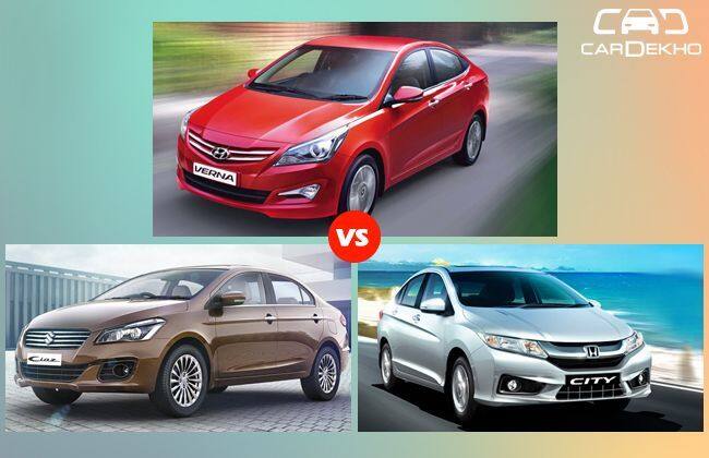 快速比较：Hyundai 4s Verna Vs. Honda City Vs. Maruti Suzuki Ciaz