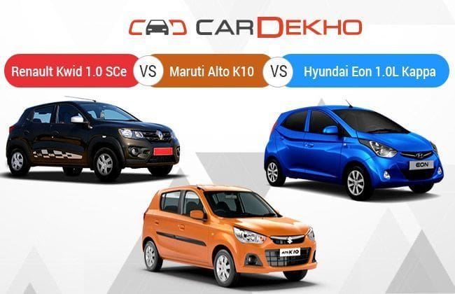 雷诺KWID（1.0升）SCE与Maruti Alto K10 VS Hyundai Eon 1.0-升 - 规格比较
