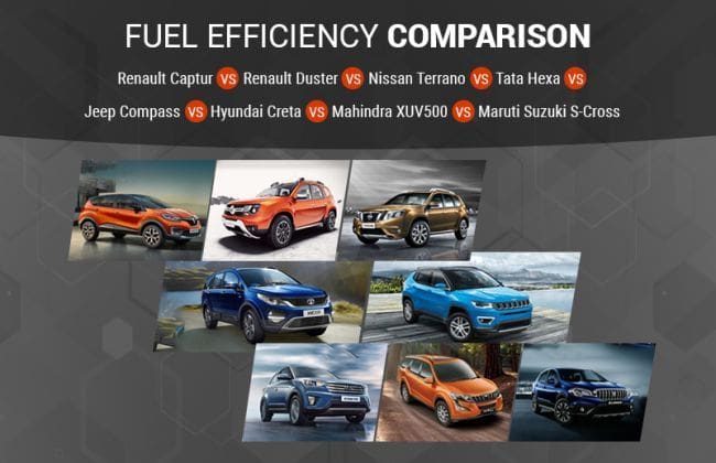 燃油效率比较：Captur vs creta vs s-cross vs hexa vs xuv500与compass vs duster vs terrano