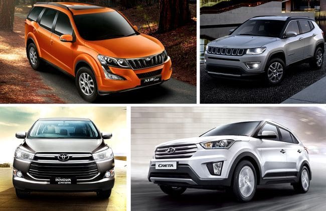 汽油在规格比较：Mahindra Xuv500 VS Hyundai Croeta VS Jeep Compass VS Toyota Innova Crysa