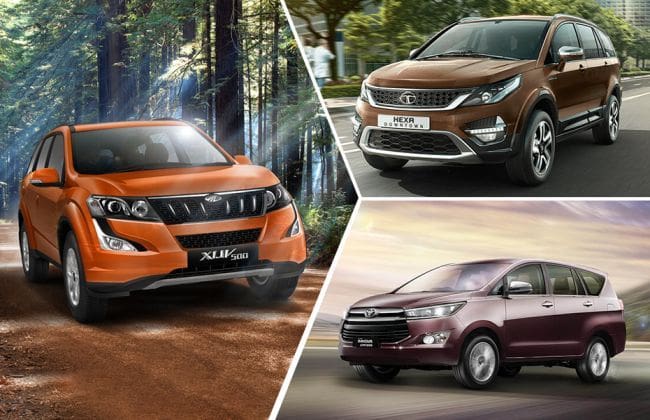 2017年11月销售比较 -  Mahindra Xuv500 VS Tata Hexa VS Toyota Innova Crysa