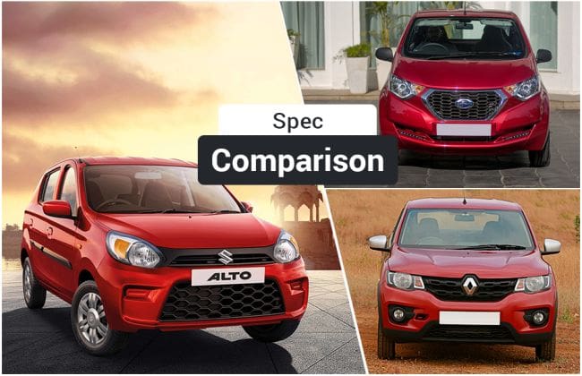 Maruti Suzuki Alto 2019 VS Renault KWID VS Datsun Redi-Go：规格比较