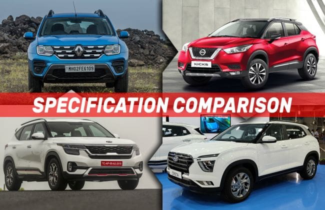 现代克雷塔2020 vs kia seltos vs renault duster vs mahindra scorpio与日产踢：规格比较