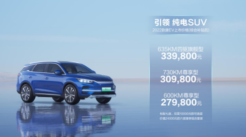 BYD's 2022 Tang EV is priced from 279,800 yuan