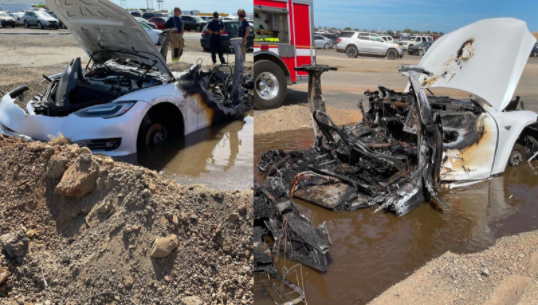 A Model S in the US catches fire three weeks after the accident