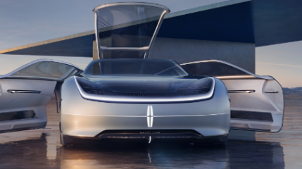 林肯模型L100概念是对像瓢虫一样打开的自动电动双门轿车的未来主义外观